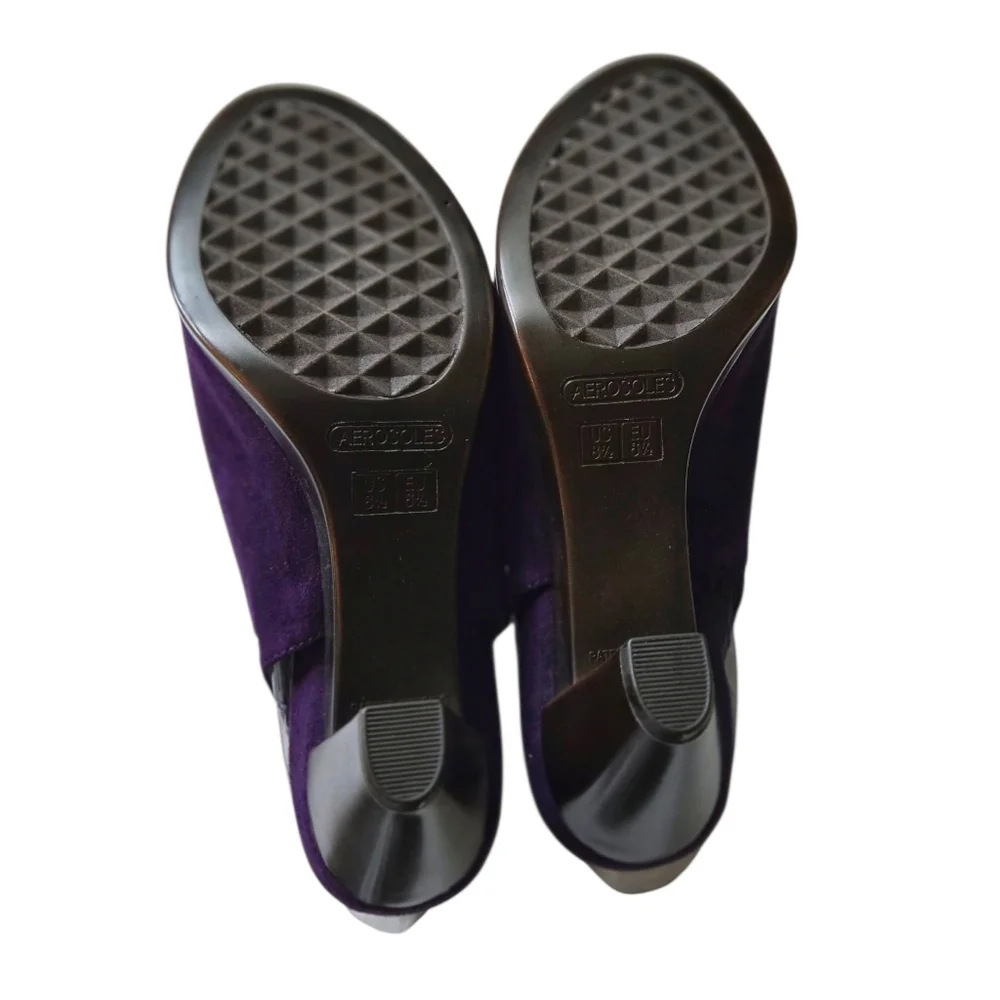 NEW! AEROSOLES Haven Purple Suede Heels with Stud Accents And Peep Toe. NIB. - Picture 5 of 8